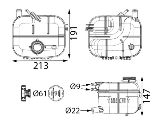 Vase d'expansion, liquide de refroidissement (Réservoir liquide de refroidissement) MAHLE Aftermarket CRT 163 000S