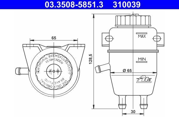 Vase d'expansion, liquide de frein (Bocal de liquide de frein) ATE ref. 03.3508-5851.3