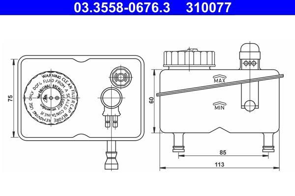 Vase d'expansion, liquide de frein (Bocal de liquide de frein) ATE ref. 03.3558-0676.3