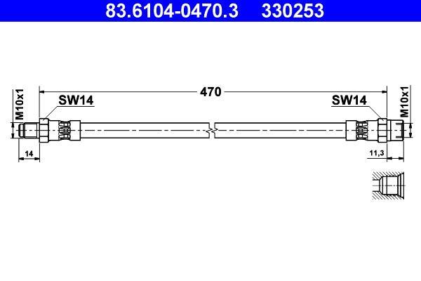Flexible de frein (Durite de frein) ATE ref. 83.6104-0470.3