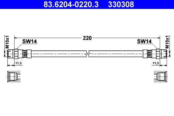 Flexible de frein (Durite de frein) ATE ref. 83.6204-0220.3
