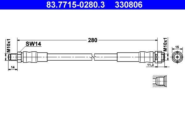 Flexible de frein (Durite de frein) ATE 83.7715-0280.3