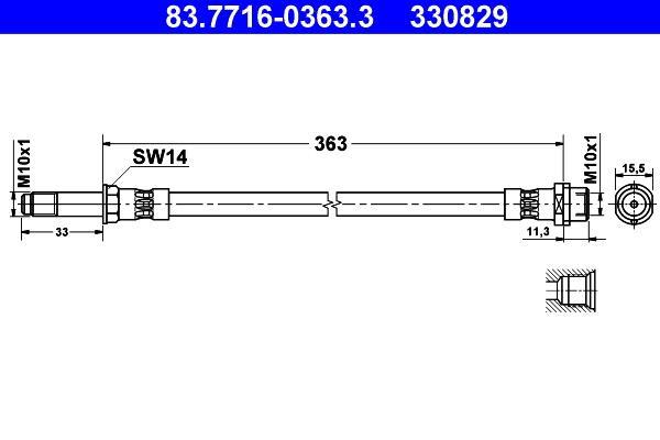 Flexible de frein (Durite de frein) ATE ref. 83.7716-0363.3