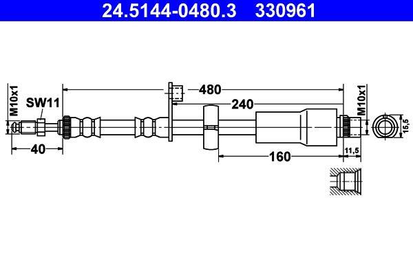 Flexible de frein (Durite de frein) ATE ref. 24.5144-0480.3