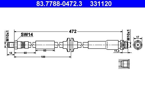 Flexible de frein (Durite de frein) ATE ref. 83.7788-0472.3