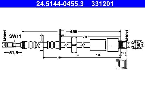 Flexible de frein (Durite de frein) ATE 24.5144-0455.3