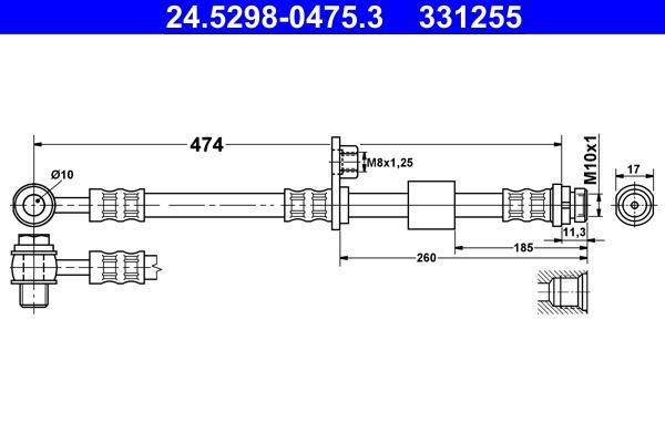 Flexible de frein (Durite de frein) ATE ref. 24.5298-0475.3