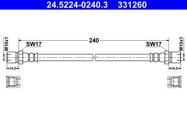 Flexible de frein (Durite de frein) ATE ref. 24.5224-0240.3