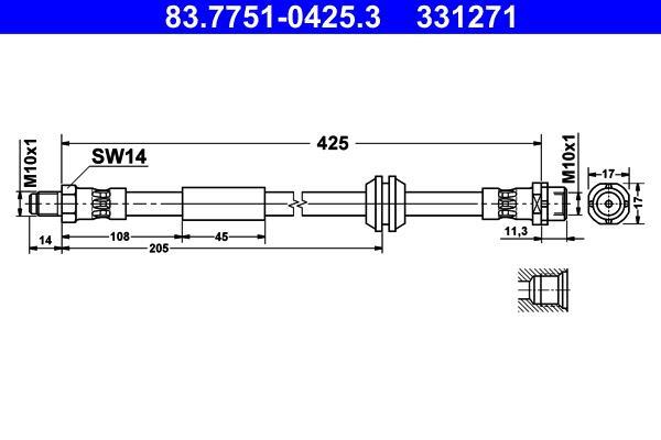 Flexible de frein (Durite de frein) ATE ref. 83.7751-0425.3