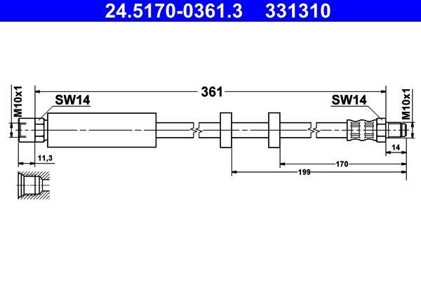 Flexible de frein (Durite de frein) ATE ref. 24.5170-0361.3