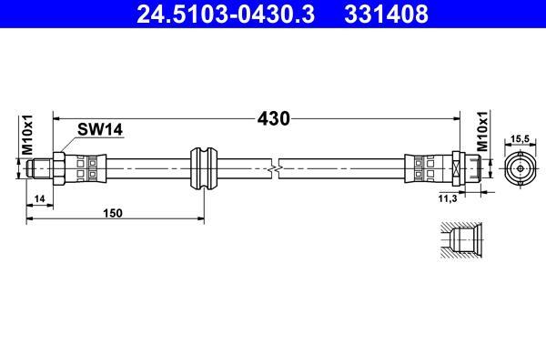 Flexible de frein (Durite de frein) ATE ref. 24.5103-0430.3