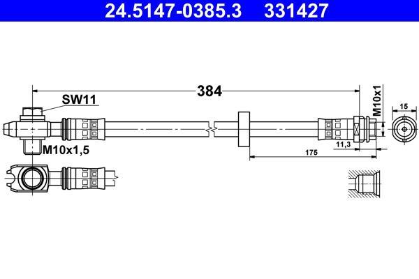 Flexible de frein (Durite de frein) ATE ref. 24.5147-0385.3
