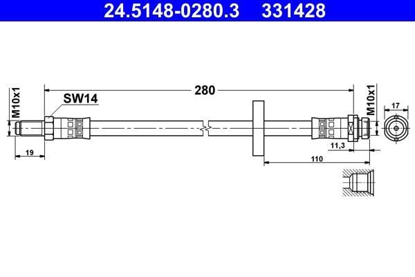 Flexible de frein (Durite de frein) ATE ref. 24.5148-0280.3