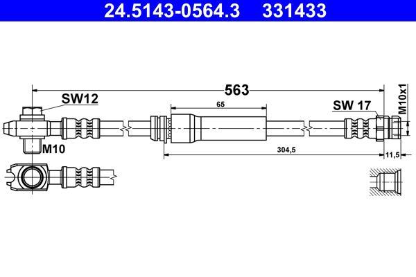 Flexible de frein (Durite de frein) ATE ref. 24.5143-0564.3