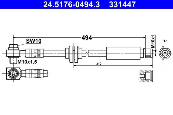 Flexible de frein (Durite de frein) ATE ref. 24.5176-0494.3