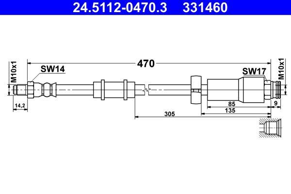 Flexible de frein (Durite de frein) ATE ref. 24.5112-0470.3
