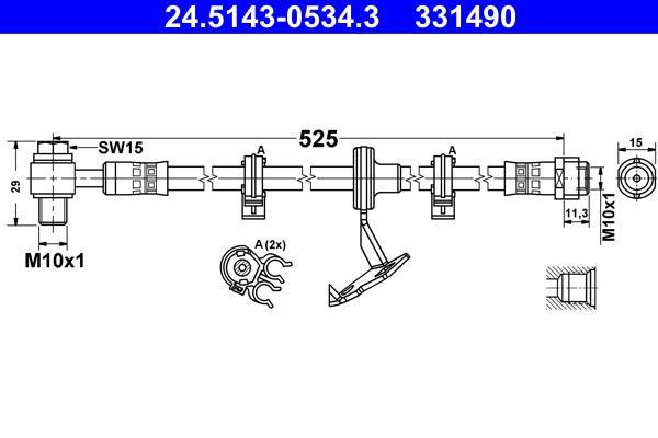 Flexible de frein (Durite de frein) ATE ref. 24.5143-0534.3