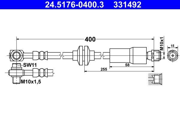 Flexible de frein (Durite de frein) ATE ref. 24.5176-0400.3