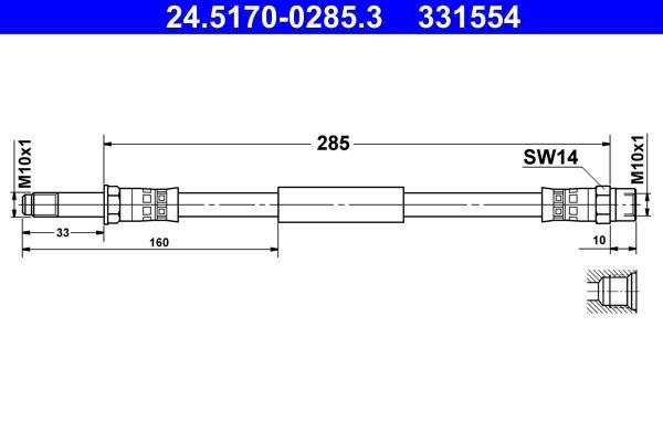 Flexible de frein (Durite de frein) ATE ref. 24.5170-0285.3