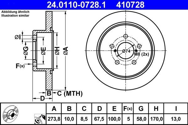 Disques de frein ATE ref. 24.0110-0728.1