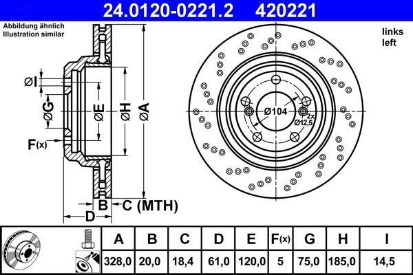 Disque de frein arrière gauche ATE ref. 24.0120-0221.2
