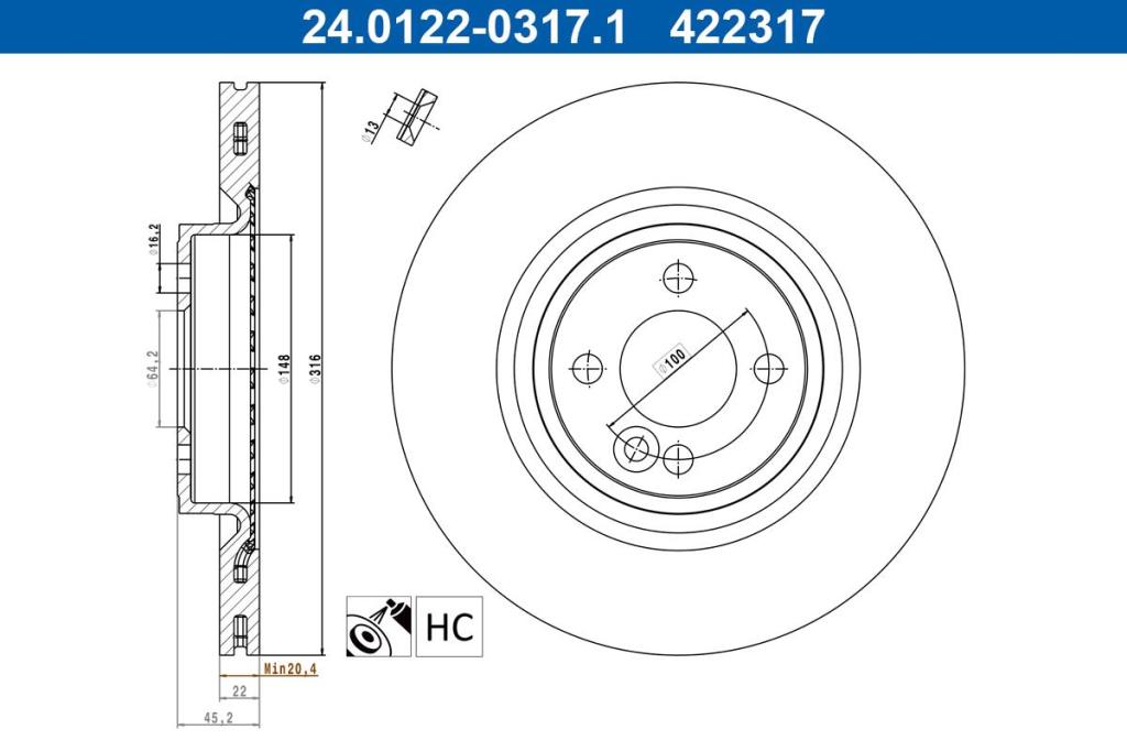 Disques de frein ATE ref. 24.0122-0317.1