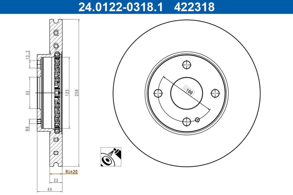 Disques de frein ATE ref. 24.0122-0318.1