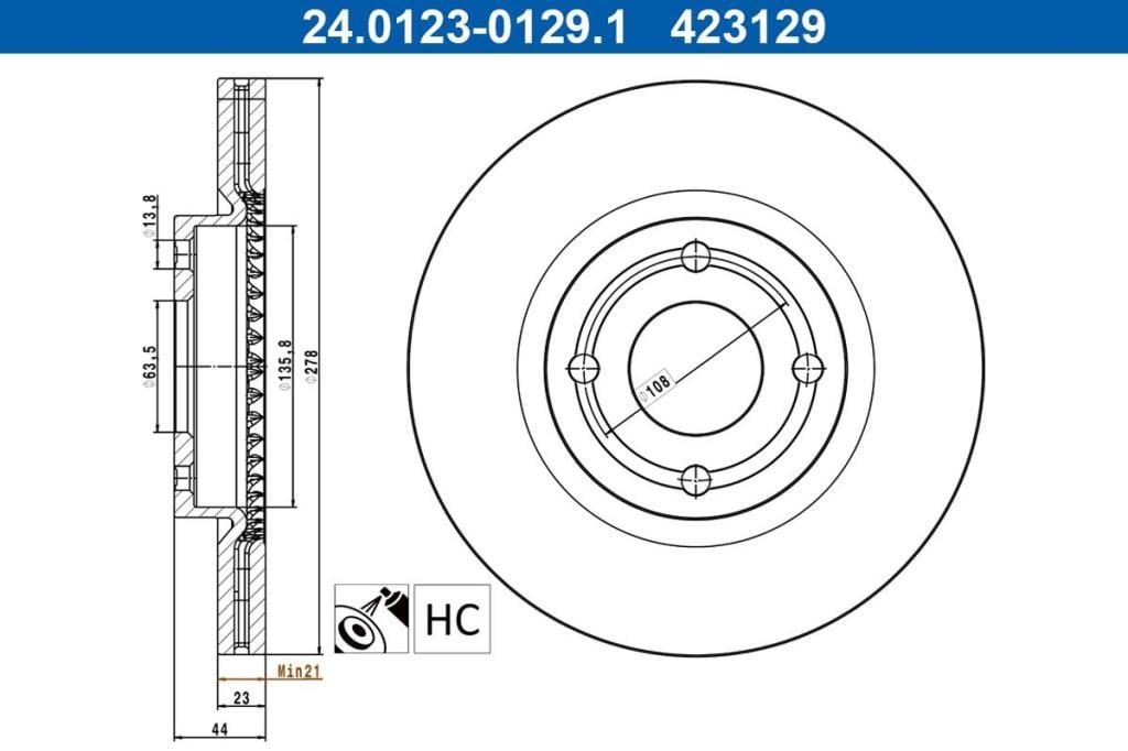 Disques de frein ATE ref. 24.0123-0129.1
