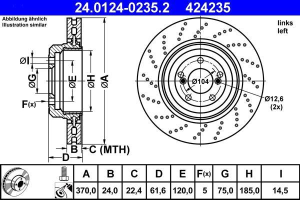 Disque de frein arrière gauche ATE ref. 24.0124-0235.2