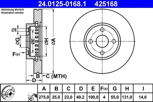 Disques de frein ATE ref. 24.0125-0168.1