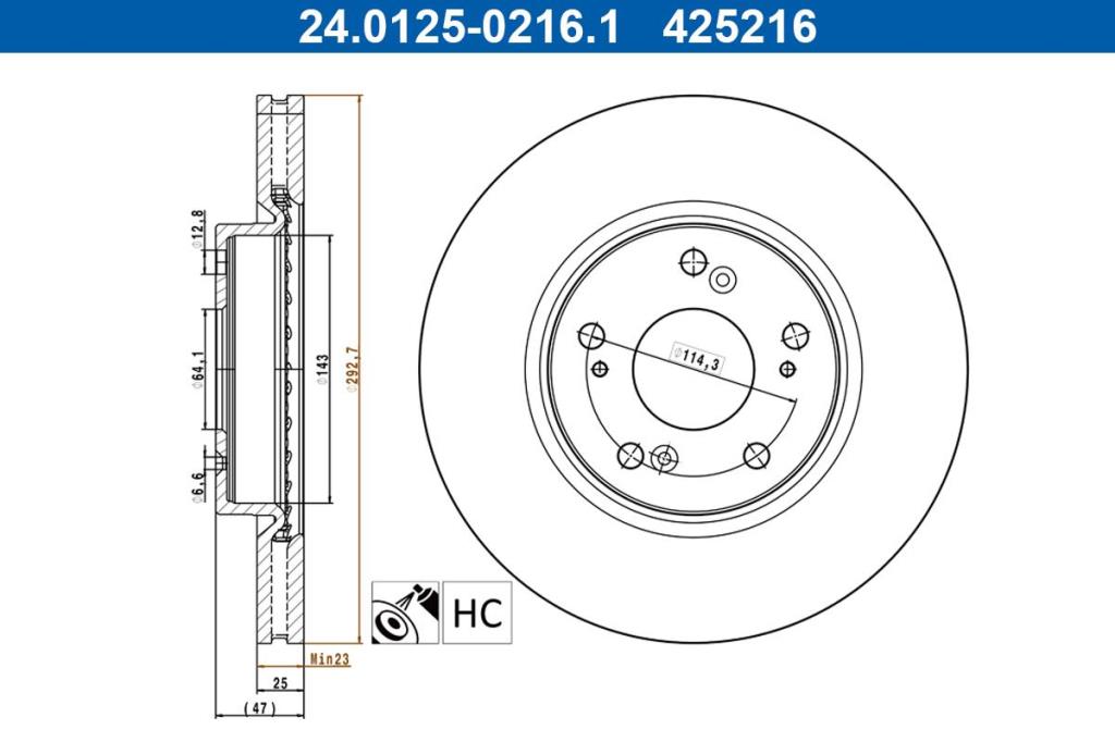 Disques de frein ATE ref. 24.0125-0216.1