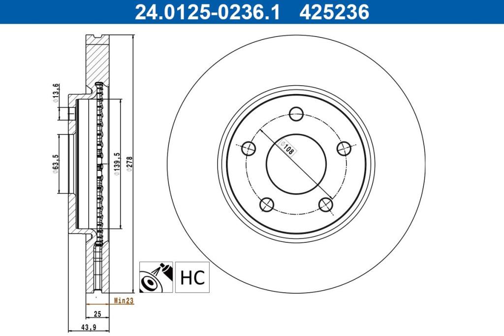 Disques de frein ATE ref. 24.0125-0236.1