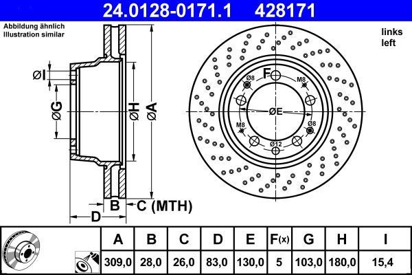 Disque de frein arrière gauche ATE ref. 24.0128-0171.1