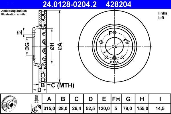 Disque de frein avant gauche ATE ref. 24.0128-0204.2