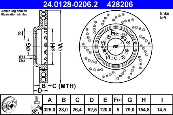 Disque de frein avant gauche ATE ref. 24.0128-0206.2