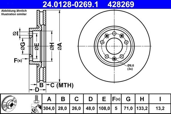 Disques de frein ATE ref. 24.0128-0269.1