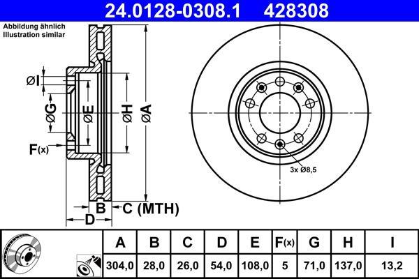 Disques de frein ATE ref. 24.0128-0308.1