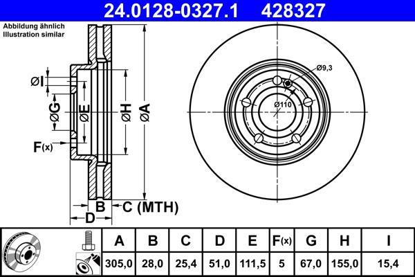 Disques de frein ATE ref. 24.0128-0327.1
