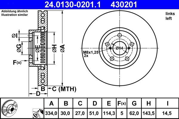 Disque de frein avant gauche ATE ref. 24.0130-0201.1