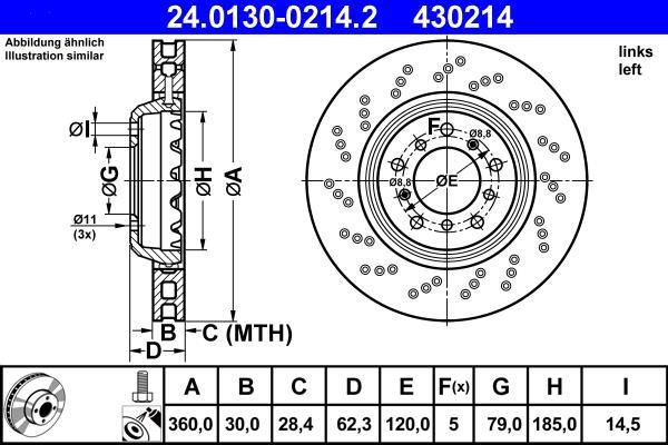Disque de frein avant gauche ATE ref. 24.0130-0214.2