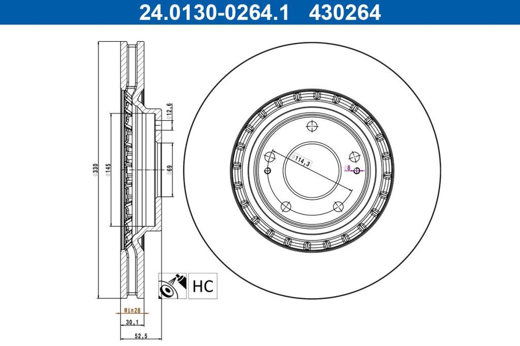 Disques de frein ATE ref. 24.0130-0264.1