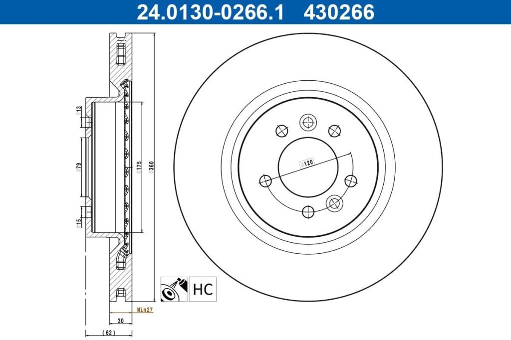 Disques de frein ATE ref. 24.0130-0266.1