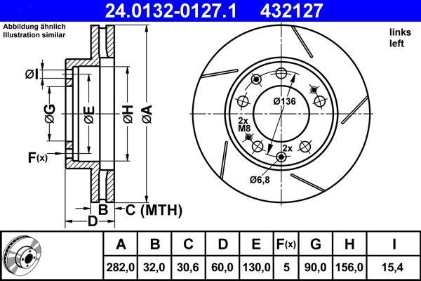 Disque de frein avant gauche ATE ref. 24.0132-0127.1