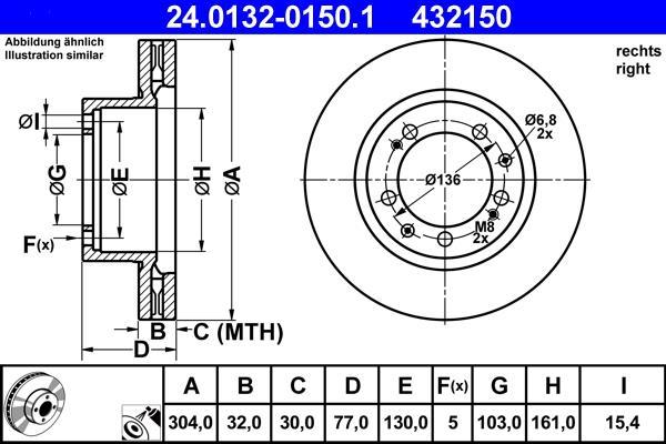 Disque de frein avant droit ATE ref. 24.0132-0150.1