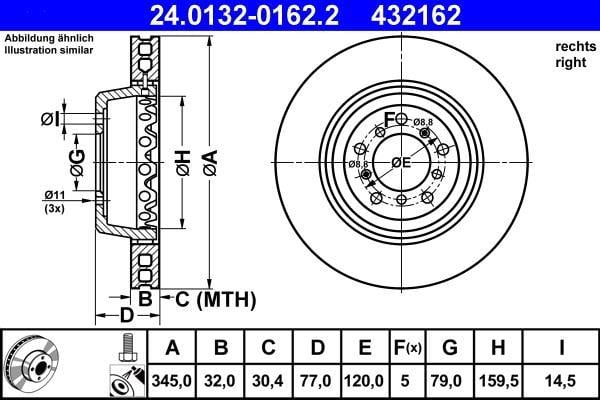 Disque de frein avant droit ATE ref. 24.0132-0162.2