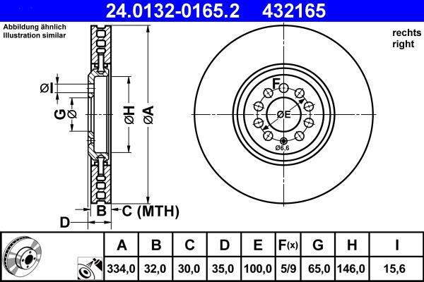 Disco de frenos delantero derecho ATE ref. 24.0132-0165.2