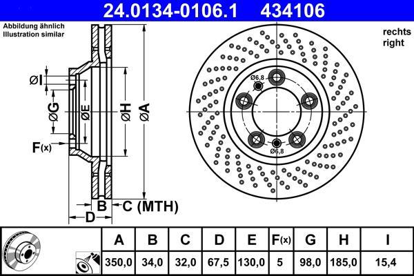 Disque de frein avant droit ATE ref. 24.0134-0106.1
