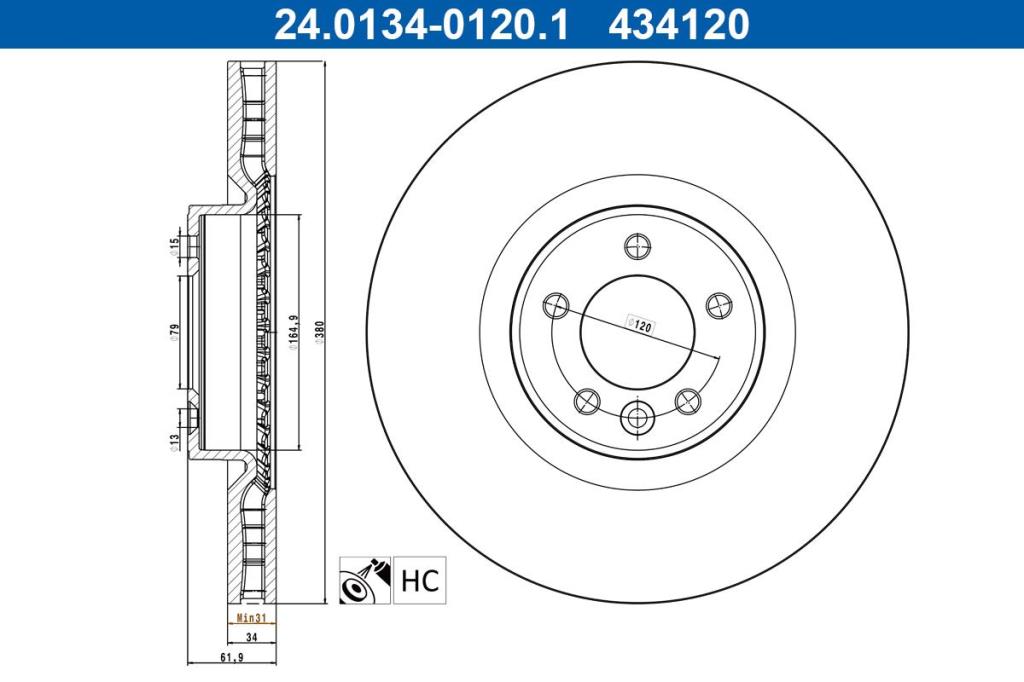 Disques de frein ATE ref. 24.0134-0120.1