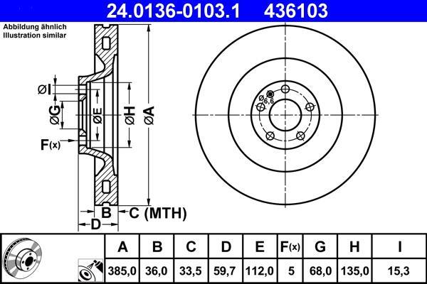 Disques de frein ATE ref. 24.0136-0103.1