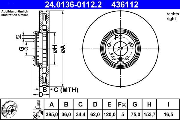 Disque de frein avant droit ATE ref. 24.0136-0112.2